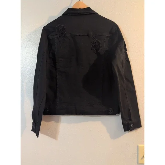 KDNK Men's Black Trucker Jean Jacket Orange Reflective Accents KN05041 Size S - Picture 4 of 13